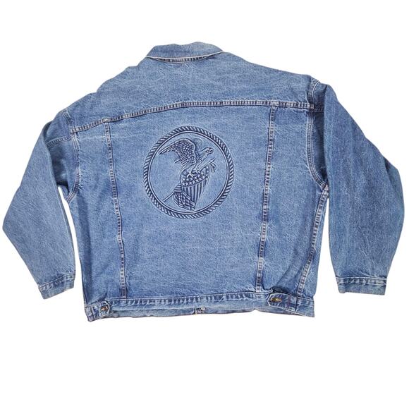 Vintage Eagle and US Flag Jean Jacket Men 4XL Trucker Made USA IAM Union Tyca - Picture 2 of 15